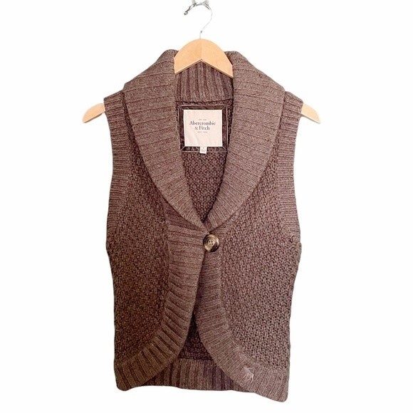 Abercrombie & Fitch Y2K Wool Sweater Vest Brown Shawl Collar Women’s Size Small - Picture 1 of 10